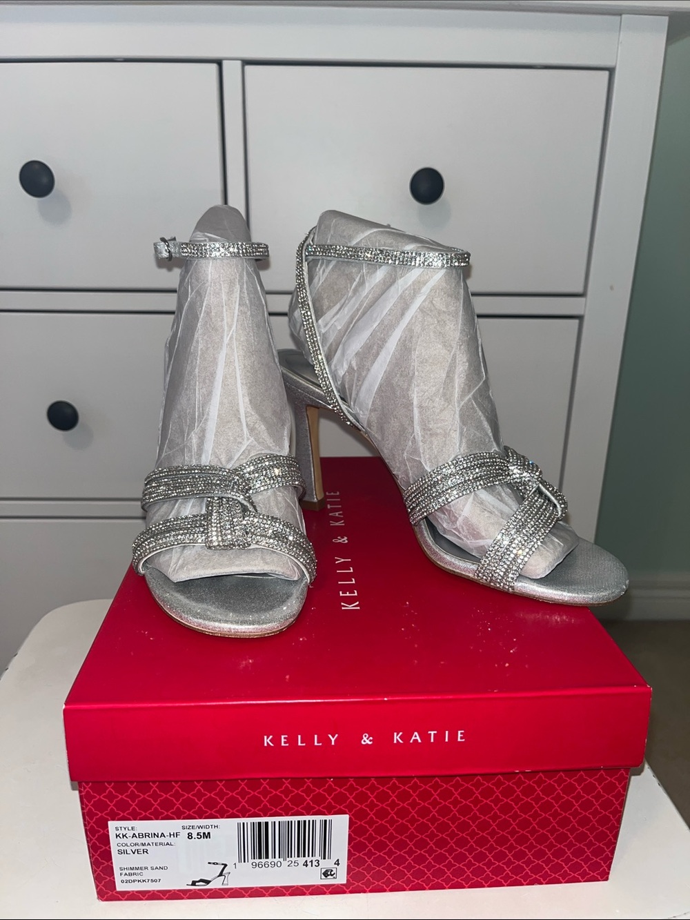 Kelly & Katie Silver Rhinestone Strappy Heels